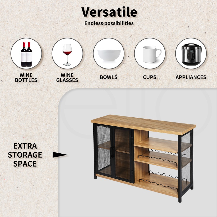 Levede Sideboard Buffet Cabinet with Wine Rack 120x34x76cm - Natural