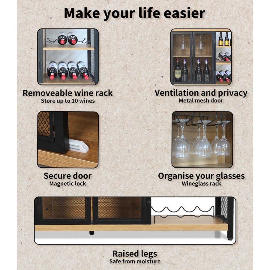 Levede Sideboard Buffet Cabinet with Wine Rack 120x34x76cm - Natural