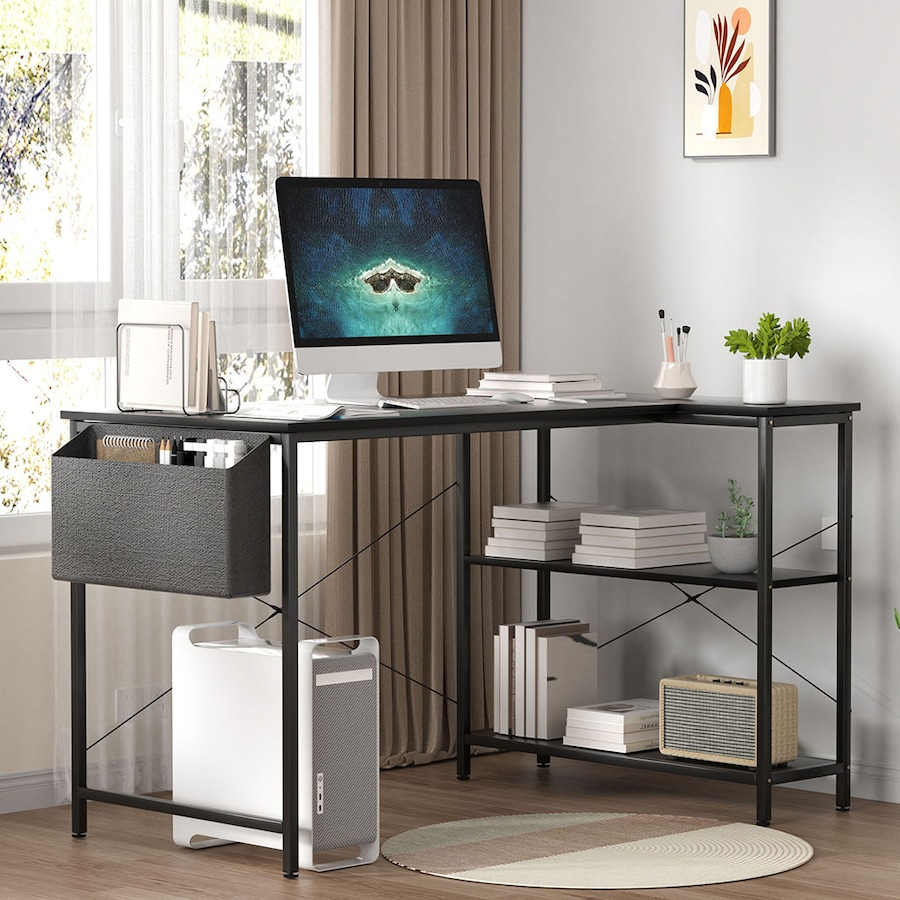 100cm L Shaped Office Computer Desk Home Workstation - Black