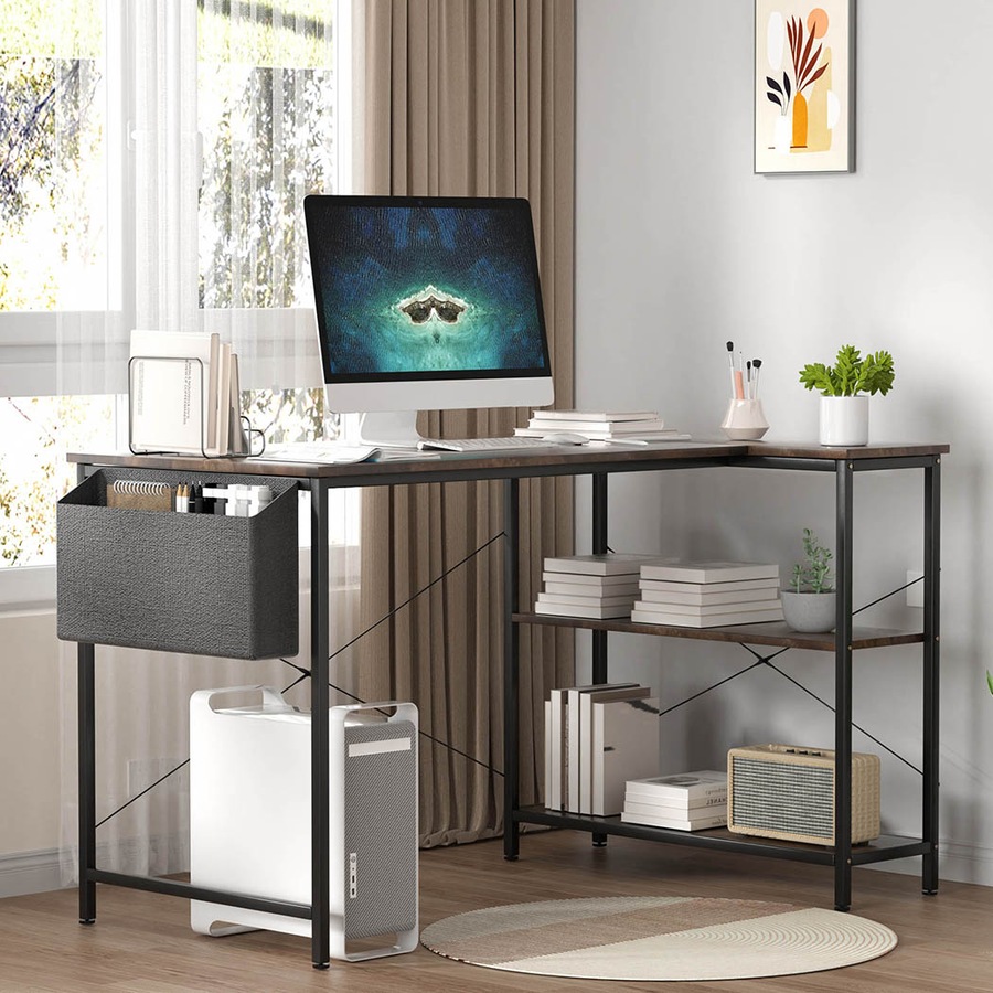 100cm L Shaped Office Computer Desk Home Workstation - Brown