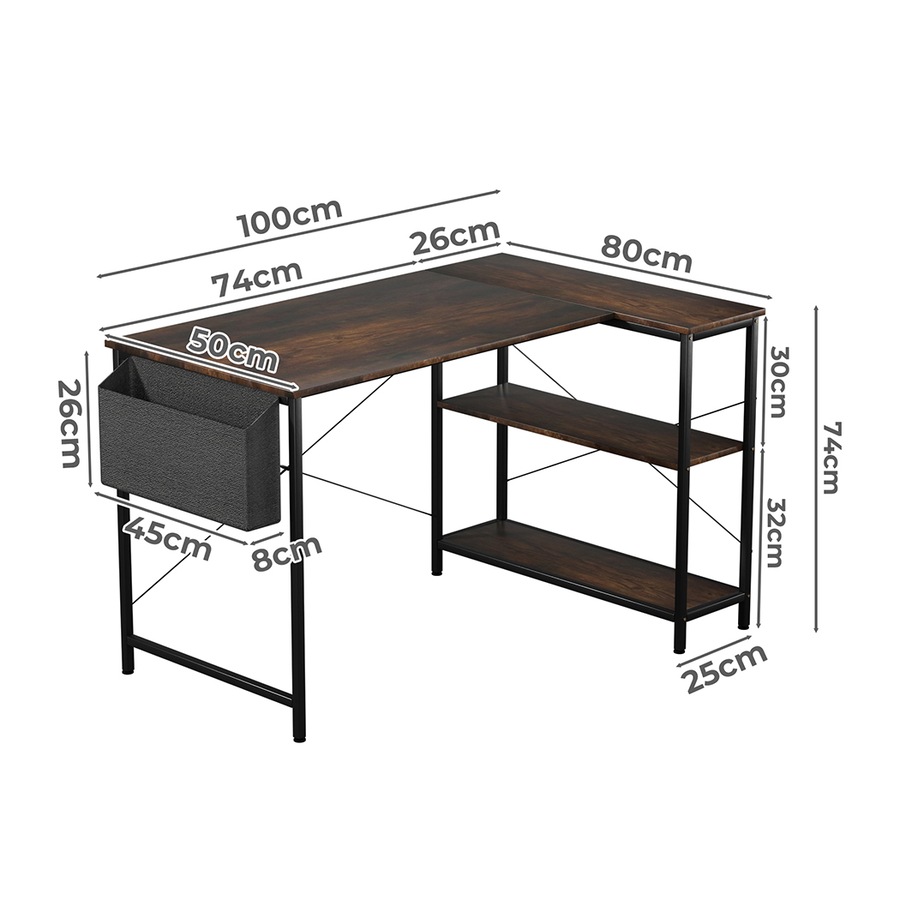 100cm L Shaped Office Computer Desk Home Workstation - Brown