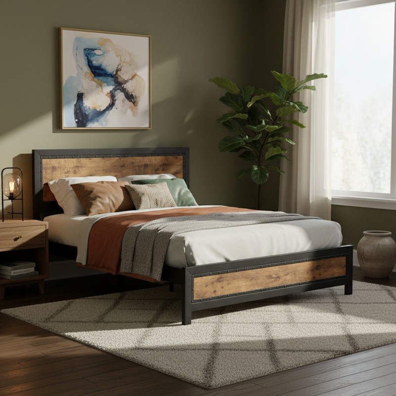 Buy Levede Metal Bed Frame Mattress Base Platform Wooden Rivets Drawers