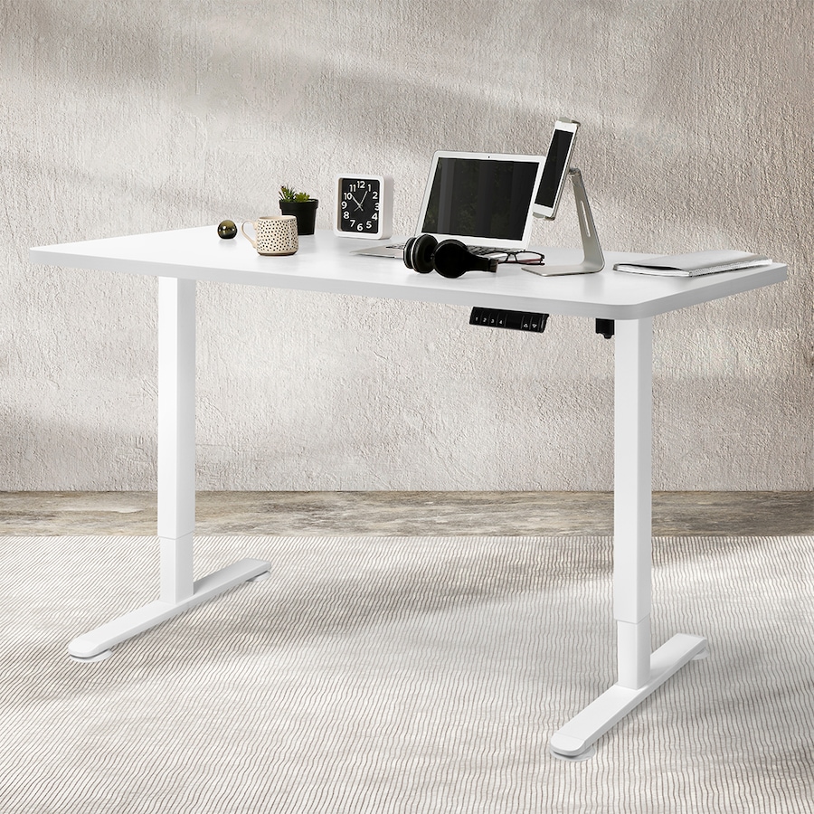 120x60cm Electric Standing Desk Height Adjustable Motorised Sit Stand w/ White Frame & White Desktop