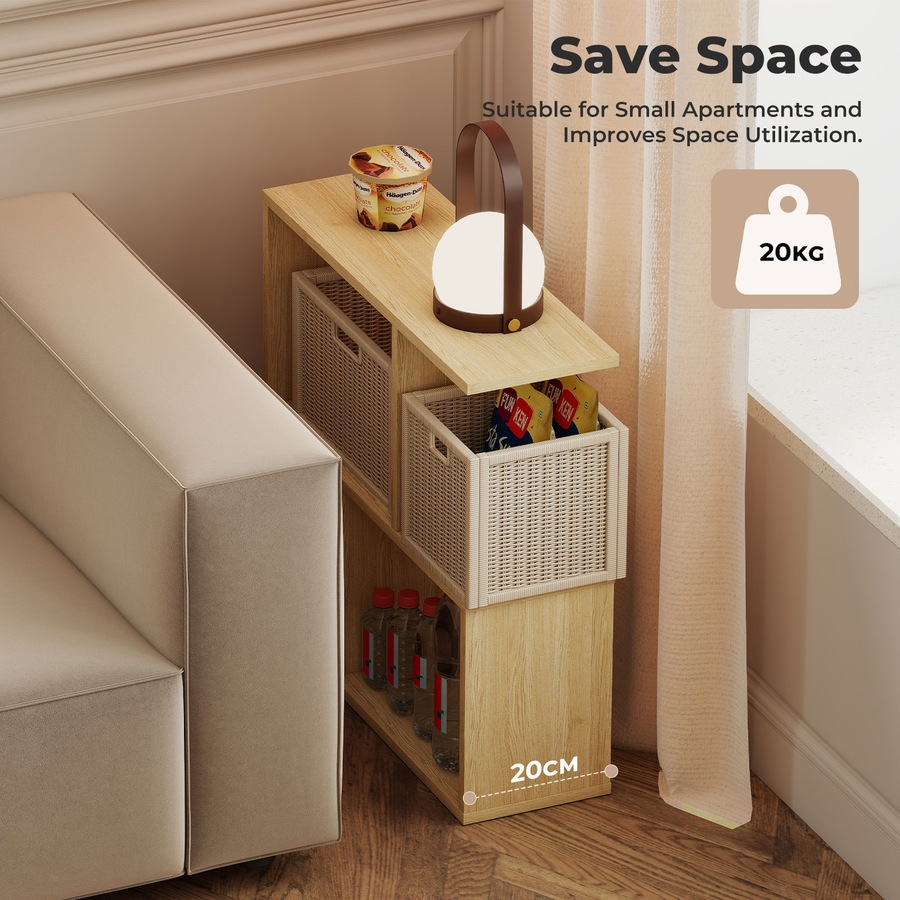 Levede Narrow Side Table Slim 2 Tier Modern Bedside Table Deep Oak Nightstand