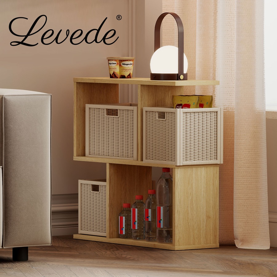 Levede Narrow Side Table Slim 2 Tier Modern Bedside Table Deep Oak Nightstand