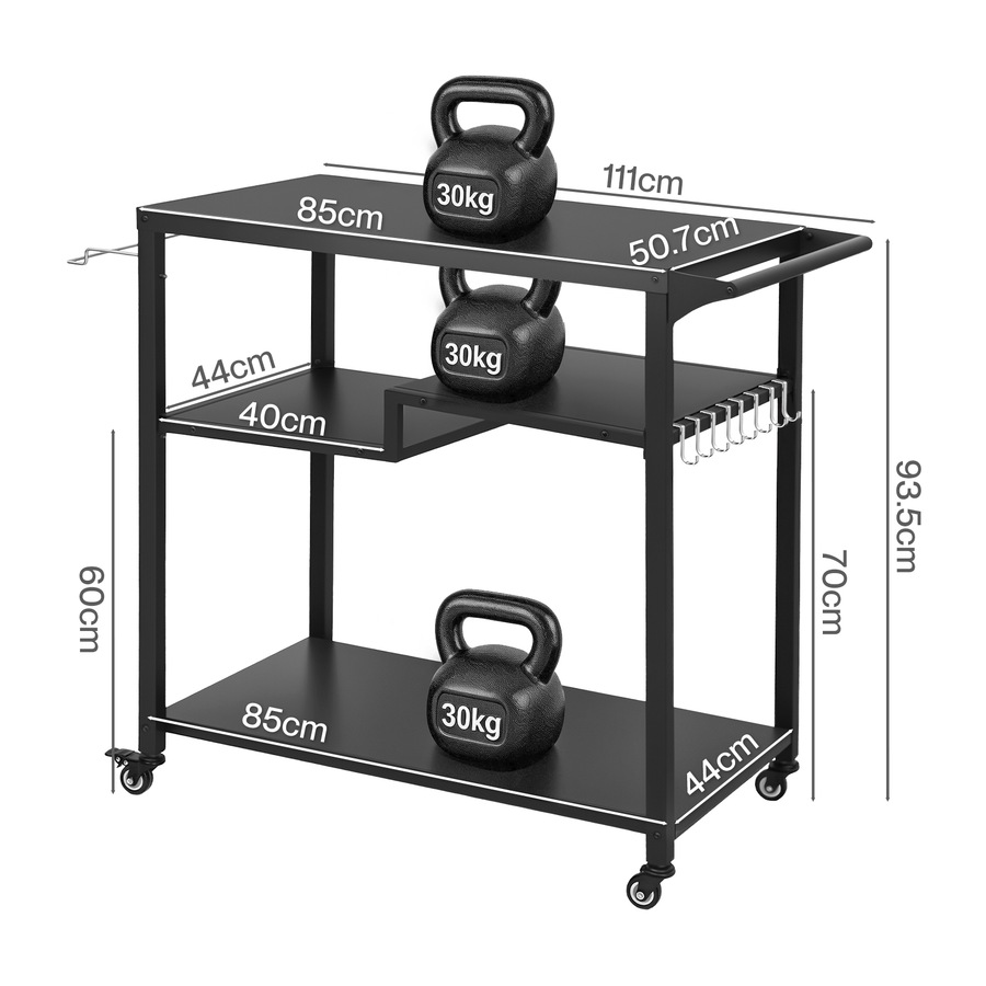 Levede Outdoor Kitchen Cart 3 Tier BBQ Grill Cart Mobile Patio Serving Trolley