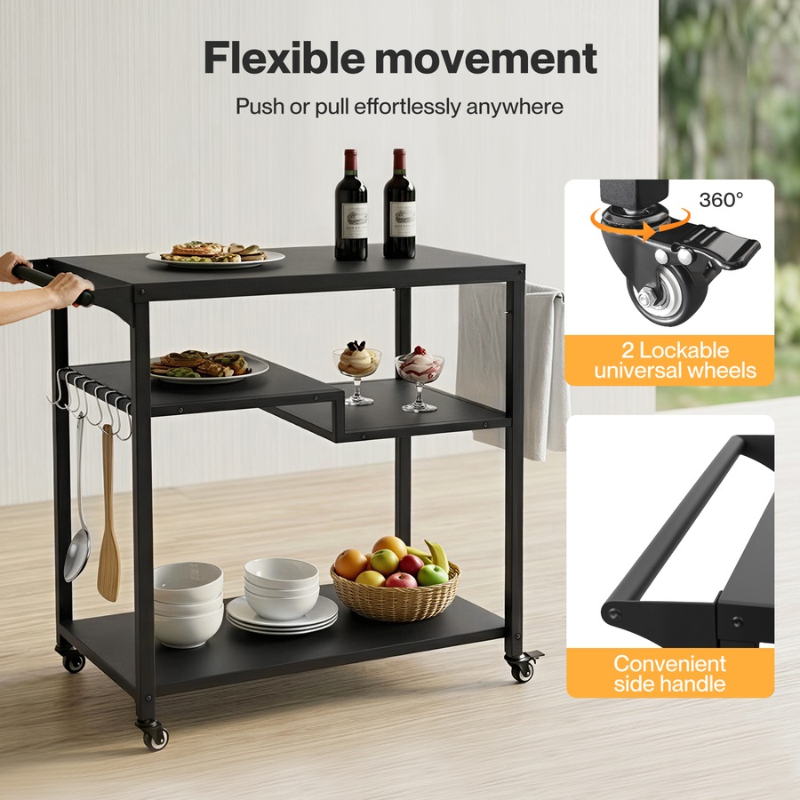 Levede Outdoor Kitchen Cart 3 Tier BBQ Grill Cart Mobile Patio Serving Trolley