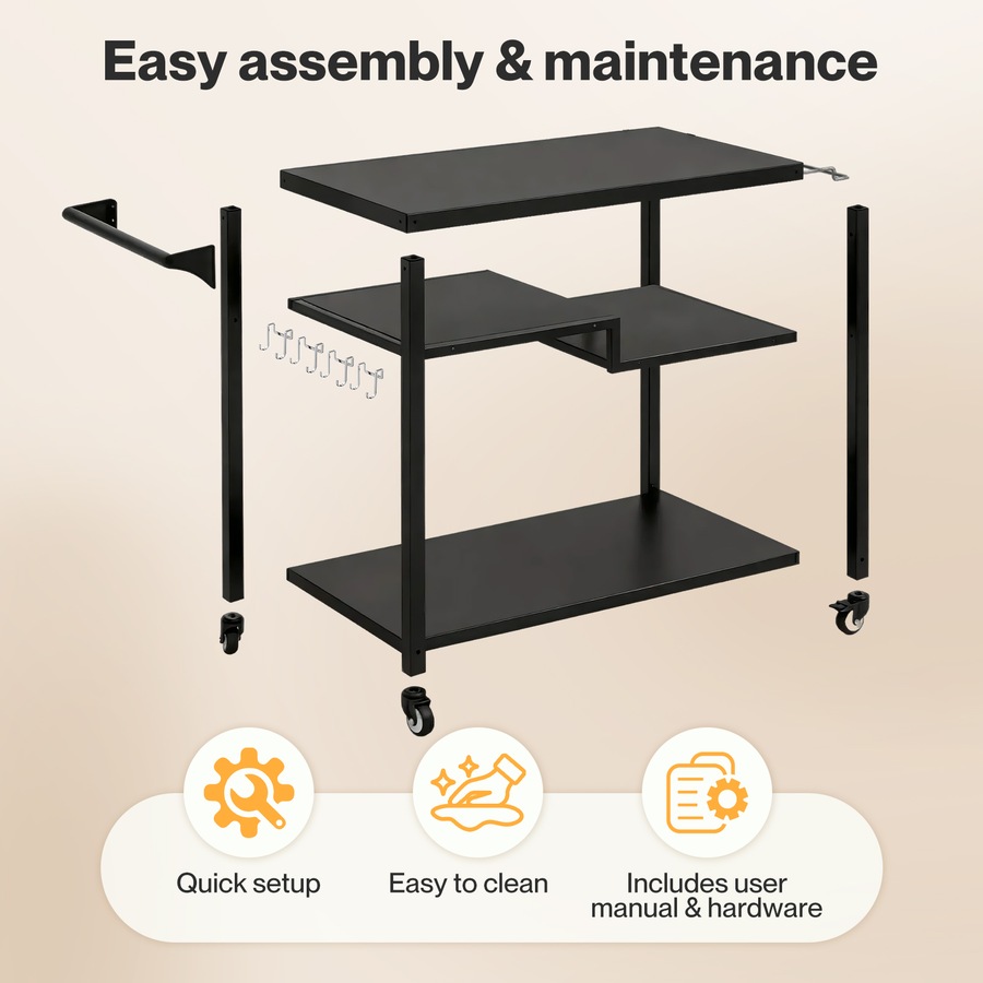 Levede Outdoor Kitchen Cart 3 Tier BBQ Grill Cart Mobile Patio Serving Trolley