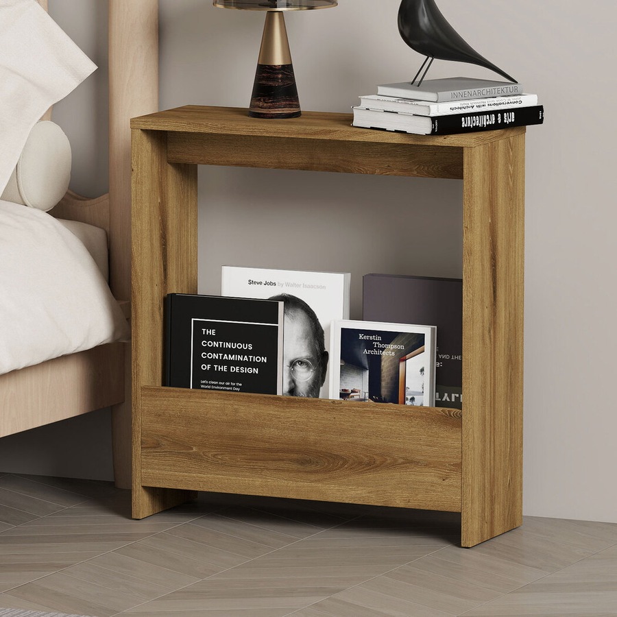 Levede Slim Side Table with Magazine Rack Small End Table Narrow Coffee Table