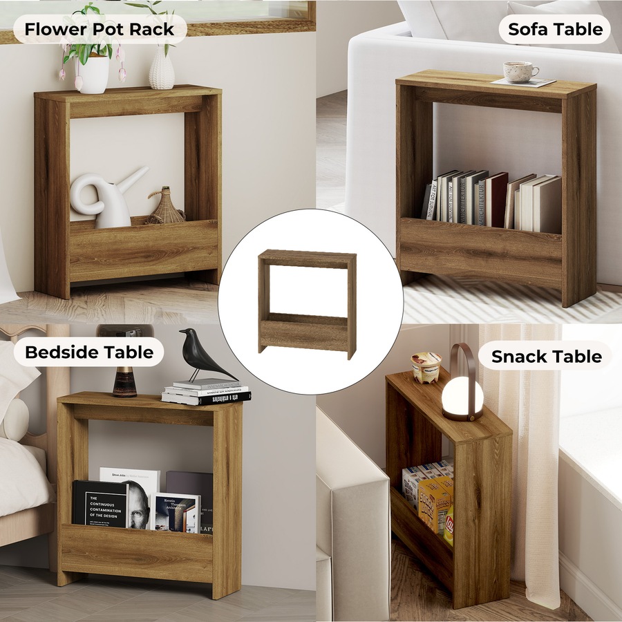 Levede Slim Side Table with Magazine Rack Small End Table Narrow Coffee Table