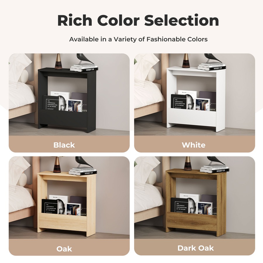 Levede Slim Side Table with Magazine Rack Small End Table Narrow Coffee Table