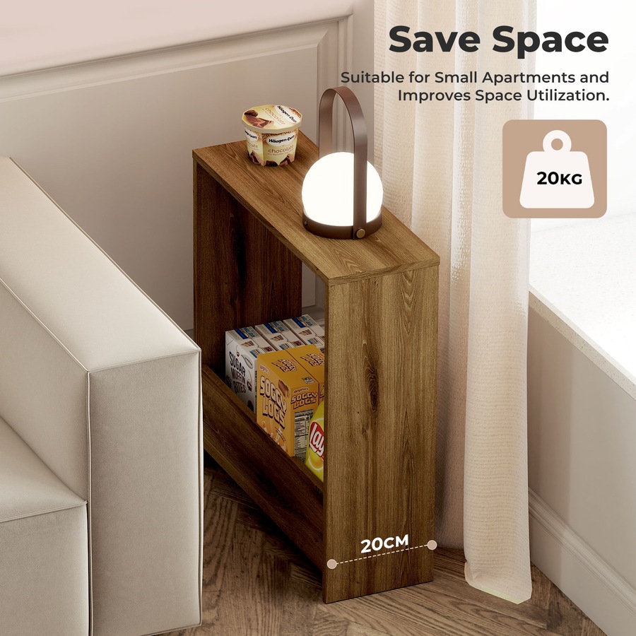 Levede Slim Side Table with Magazine Rack Small End Table Narrow Coffee Table