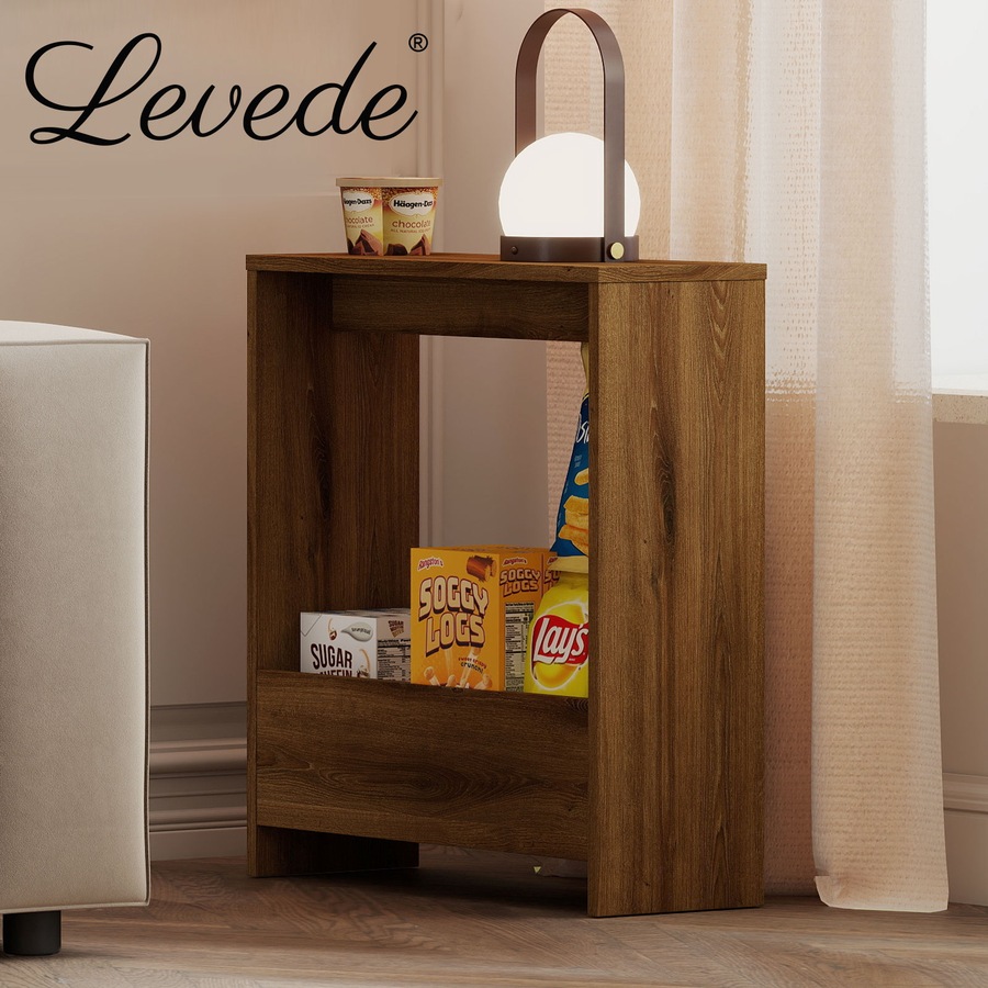 Levede Slim Side Table with Magazine Rack Small End Table Narrow Coffee Table