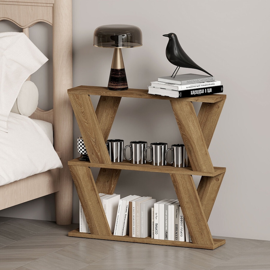 Levede Slim Side Table with Magazine Rack Two-Tier Storage Coffee Table Deep Oak