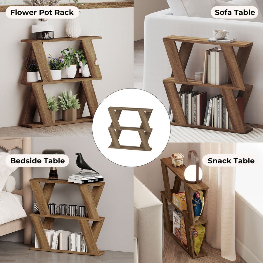 Levede Slim Side Table with Magazine Rack Two-Tier Storage Coffee Table Deep Oak