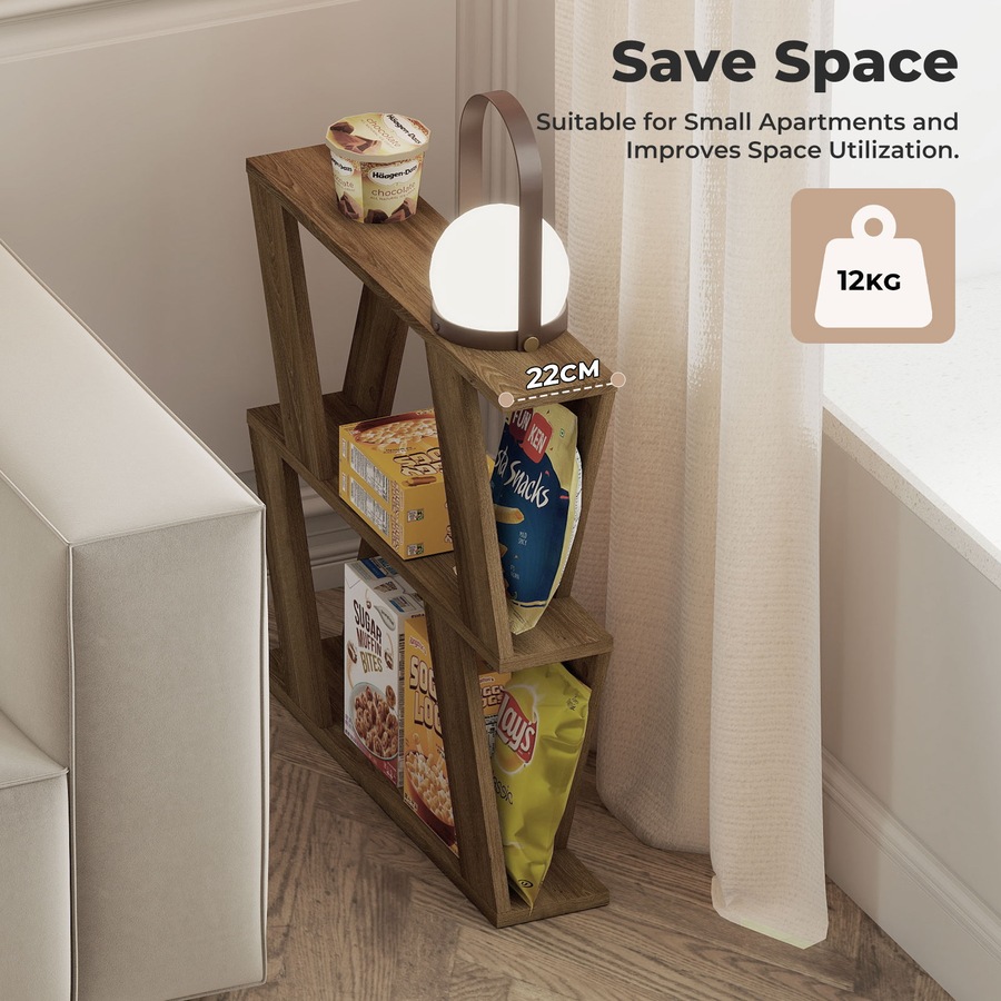 Levede Slim Side Table with Magazine Rack Two-Tier Storage Coffee Table Deep Oak