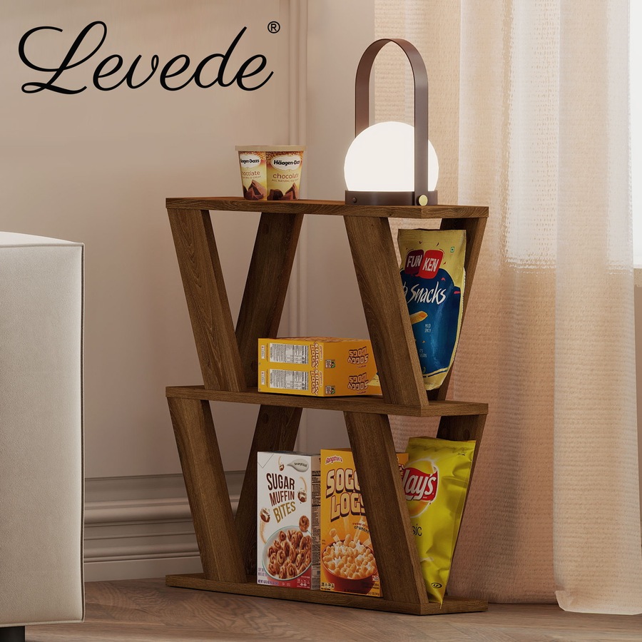 Levede Slim Side Table with Magazine Rack Two-Tier Storage Coffee Table Deep Oak