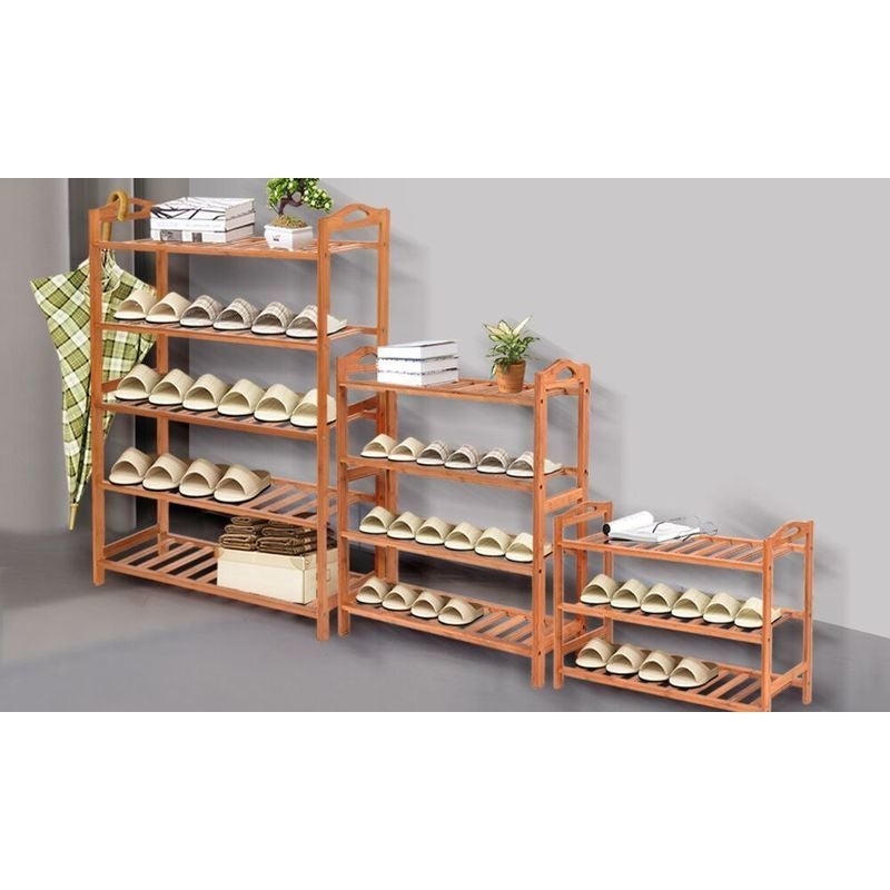 Contemporary Bamboo Wood Shoe Storage Rack Shelf