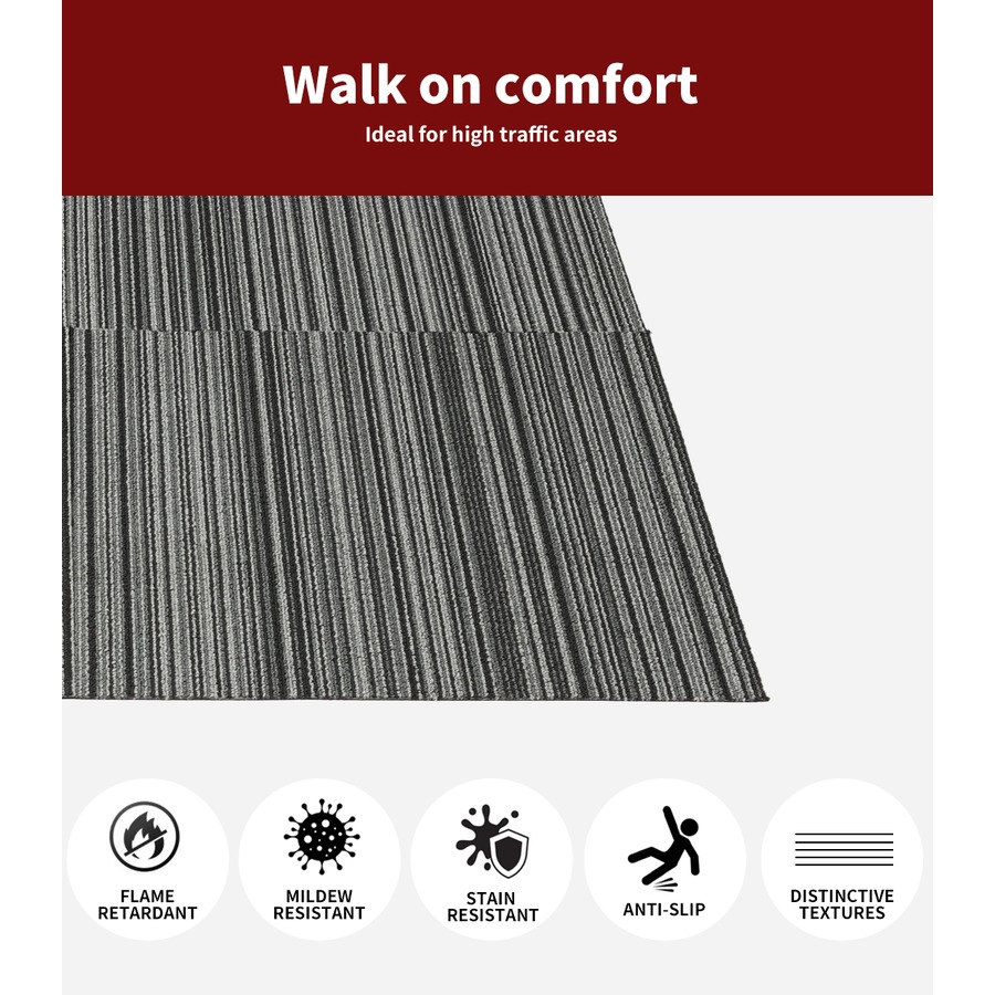 20 Pcs Modular Carpet Tiles 50cm x 50cm Each - Linear Black