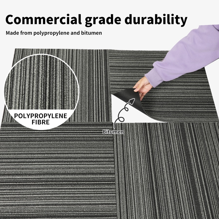 20 Pcs Modular Carpet Tiles 50cm x 50cm Each - Linear Black