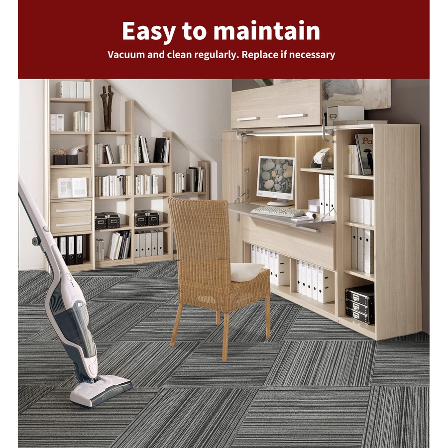 20 Pcs Modular Carpet Tiles 50cm x 50cm Each - Linear Black