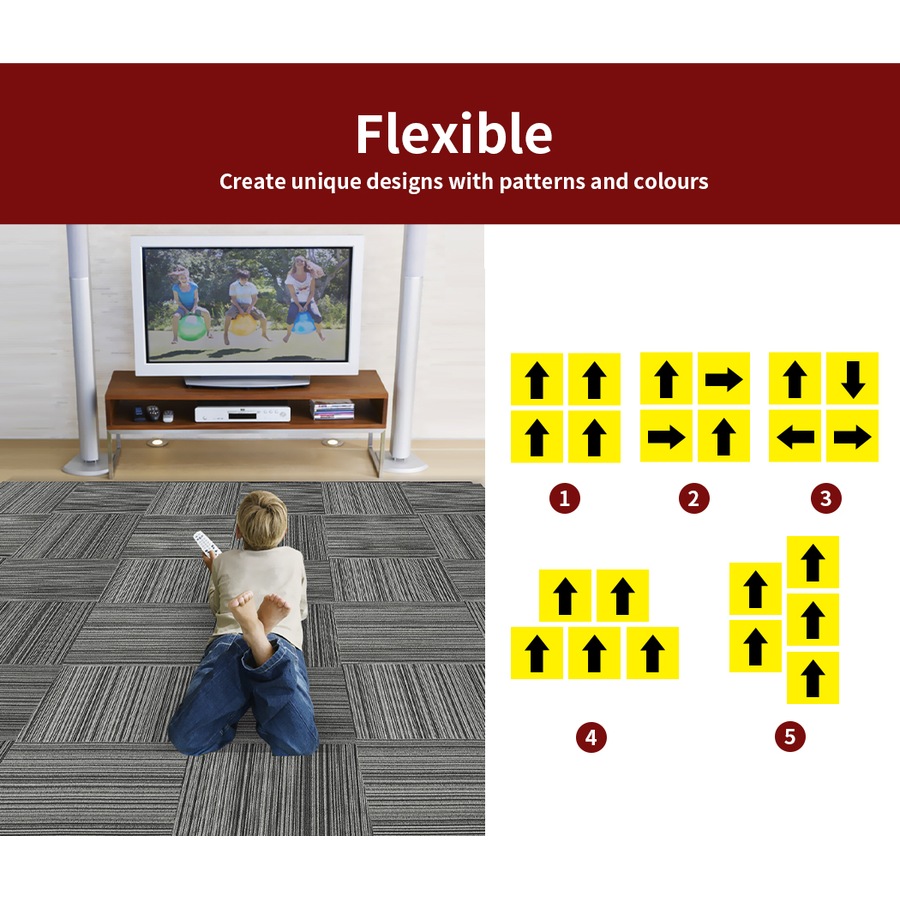 20 Pcs Modular Carpet Tiles 50cm x 50cm Each - Linear Black