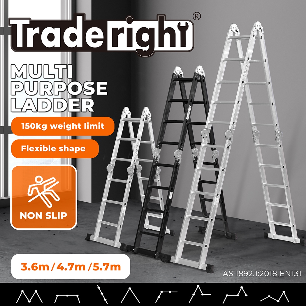Buy Traderight Multi Purpose Ladder Aluminium Folding Step Extension 3.6 4.7 5.7M MyDeal