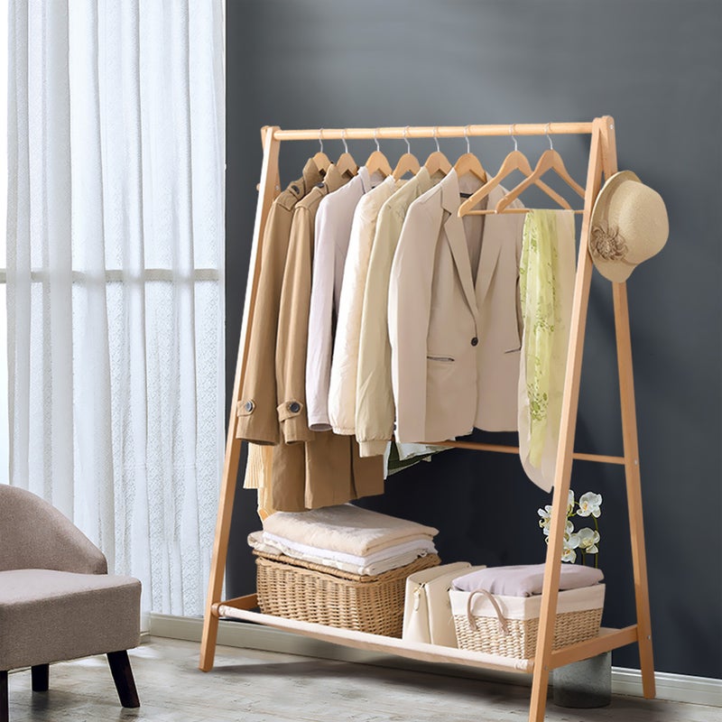 Buy Levede Clothes Rack Wooden Wardrobe Garment Coat Hanging Rail Shoe ...