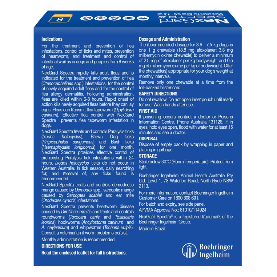 NexGard Spectra Dogs 3.6-7.5kg 6pk