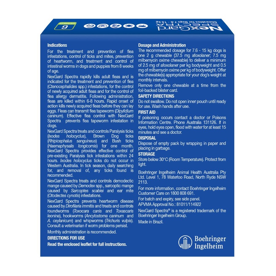 NexGard Spectra Dogs 7.6-15kg 6pk