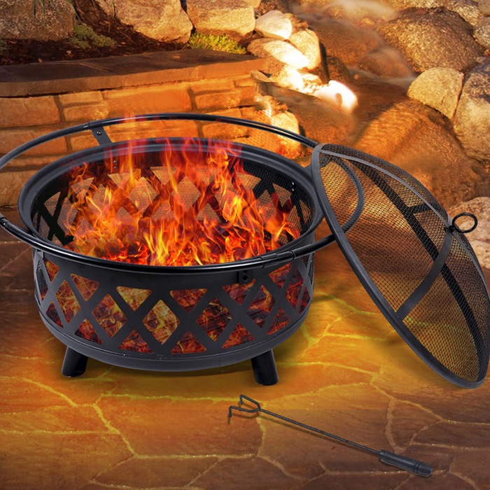 Fire Pit Granito Stone Base 40x15cm W/ Round Black Iron Bowl 59x12cm MyDeal