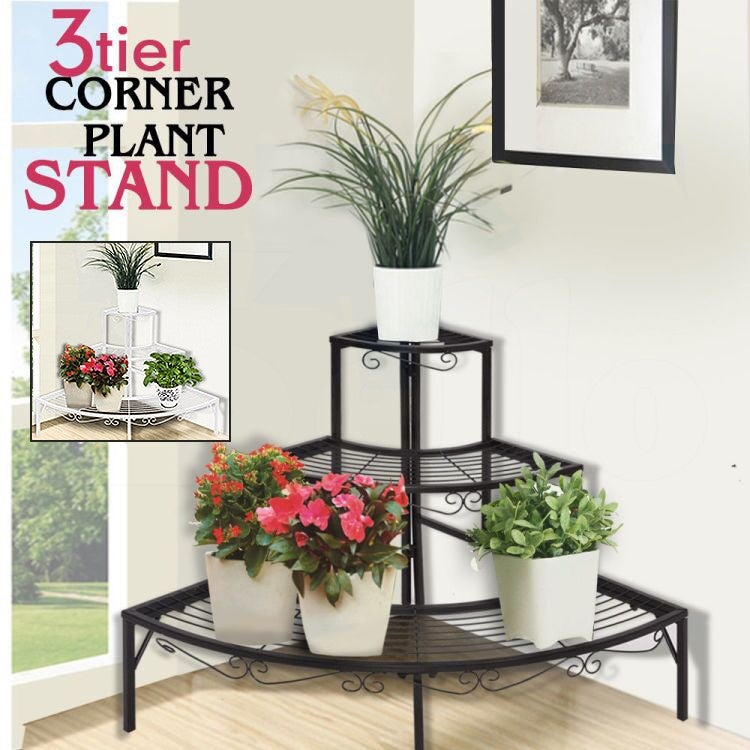 Outdoor Indoor Pot Plant Stand Garden Metal 3 Tier Planter Shelves Corner Shelf