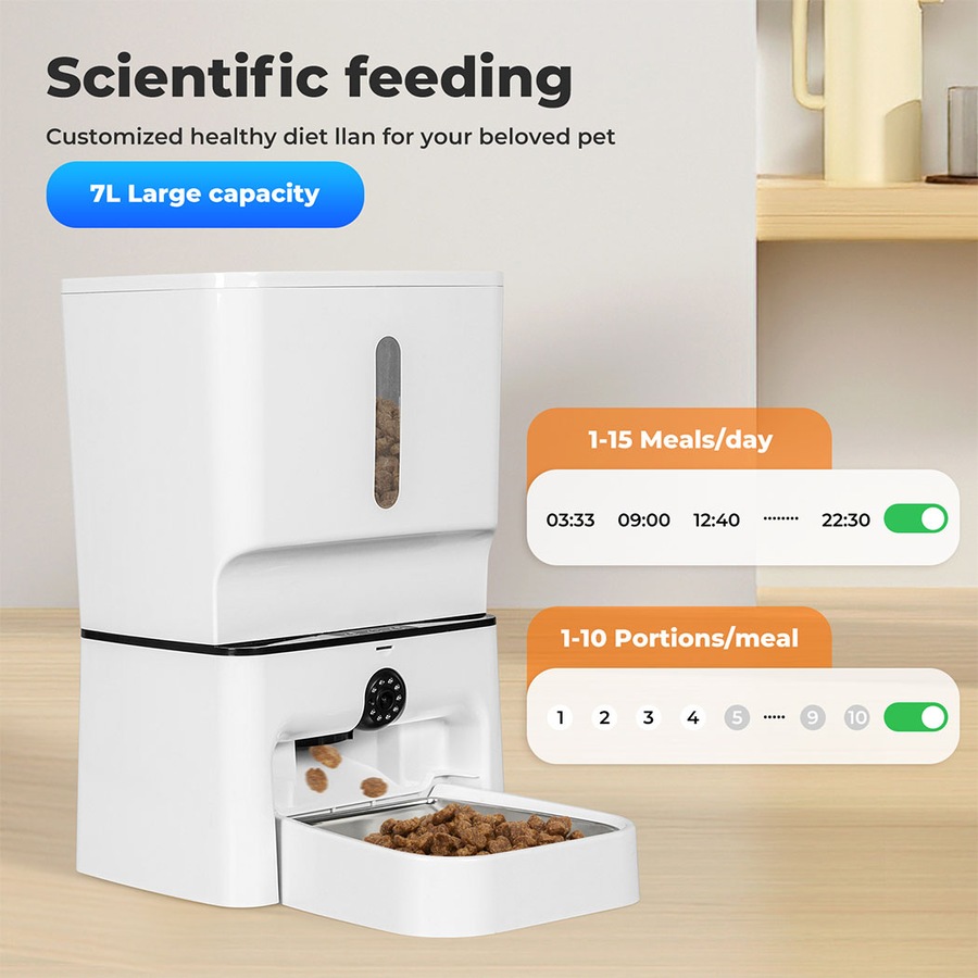 7L PaWz Automatic Pet Feeder WiFi App-Controlled Smart Food Dispenser with Camera