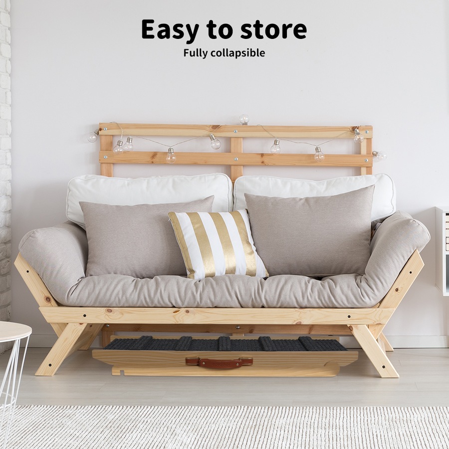 PaWz 100cm Adjustable Pet Ramp 5-Level Folding Dog Ramp w/ Non-Slip Carpet PU Handle 90kg Capacity Natural Wooden Finish