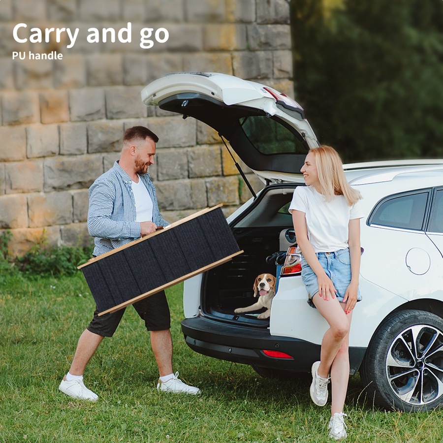 PaWz 100cm Adjustable Pet Ramp 5-Level Folding Dog Ramp w/ Non-Slip Carpet PU Handle 90kg Capacity Natural Wooden Finish