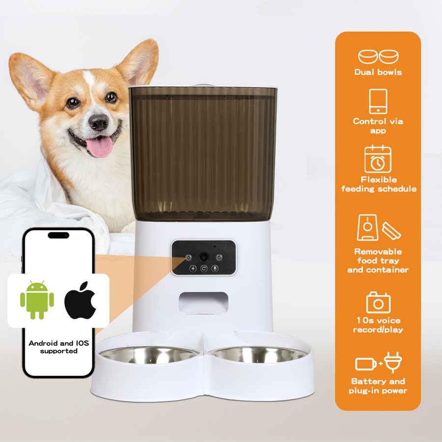 5L PaWz Automatic Pet Feeder WiFi App-Controlled Smart Food Dispenser with Double Camera