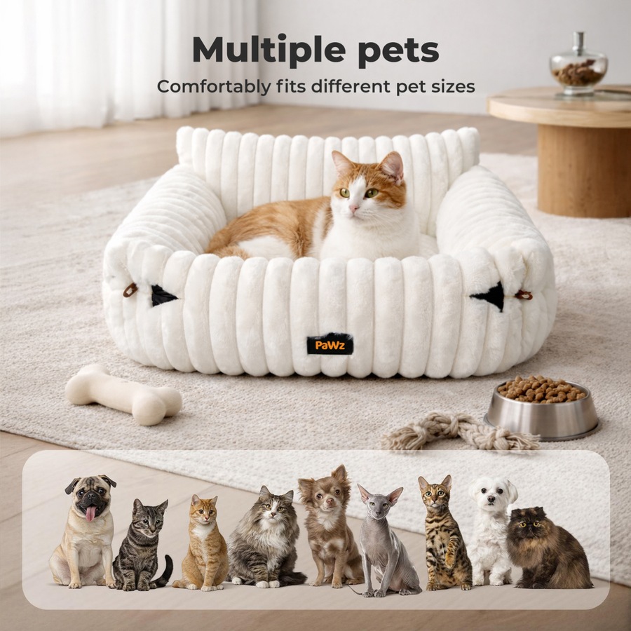 Pawz Cat Bed Extended Soft Plush Lounge Sofa Couch Pet Small Dog Removable Cover