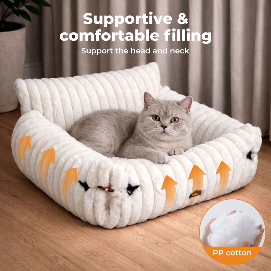 Pawz Cat Bed Extended Soft Plush Lounge Sofa Couch Pet Small Dog Removable Cover