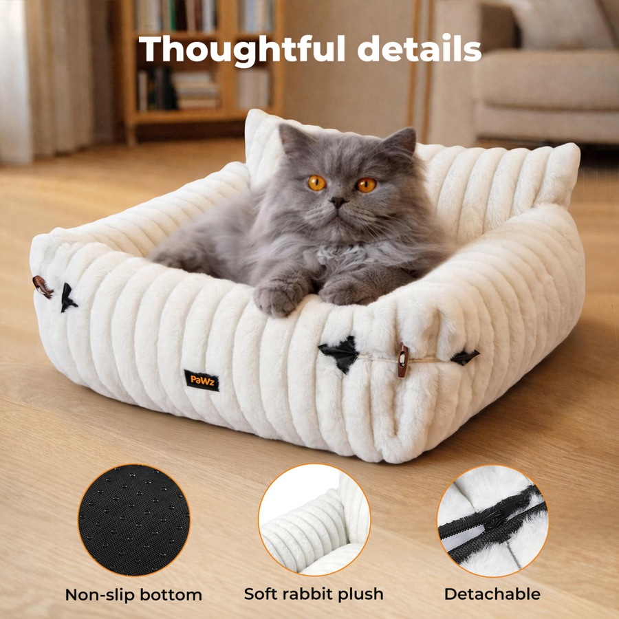 Pawz Cat Bed Extended Soft Plush Lounge Sofa Couch Pet Small Dog Removable Cover