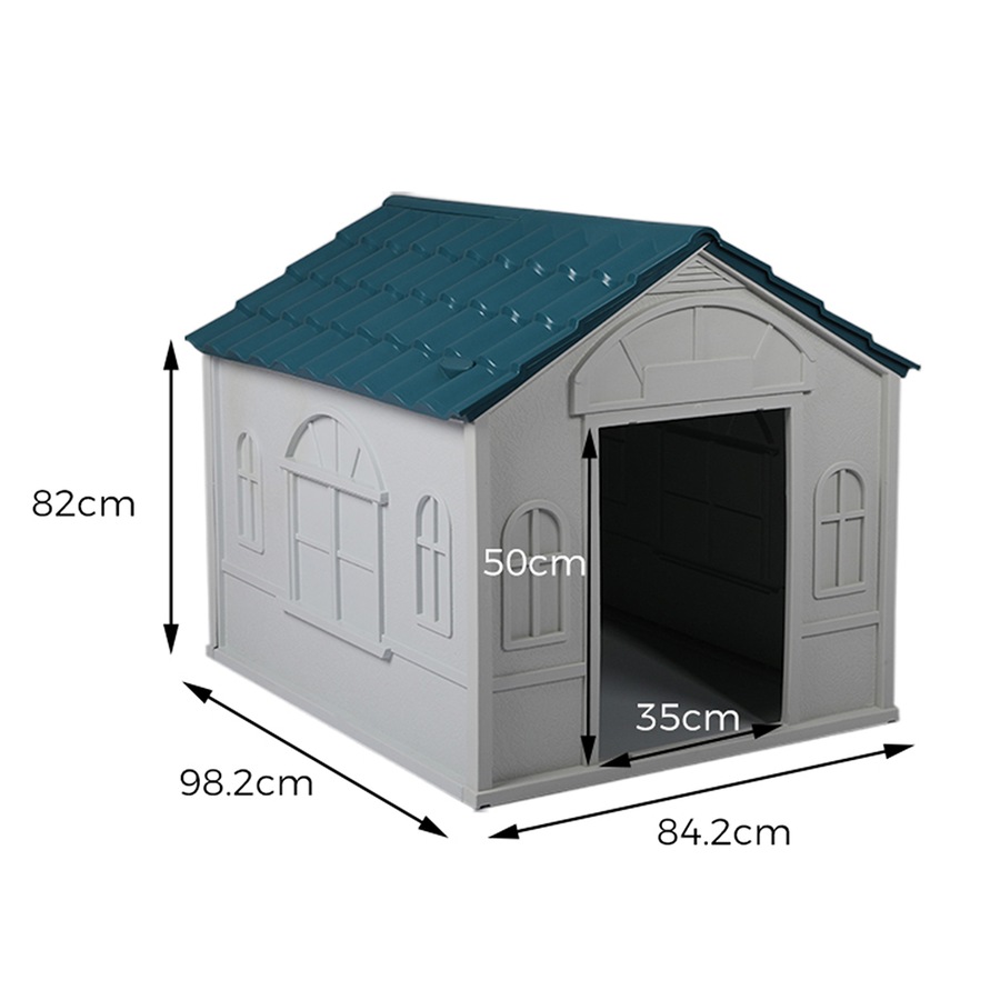 PaWz Dog Kennel House XL Outdoor Plastic Pet Cabin Waterproof - Blue