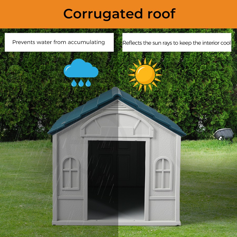 PaWz Dog Kennel House XL Outdoor Plastic Pet Cabin Waterproof - Blue