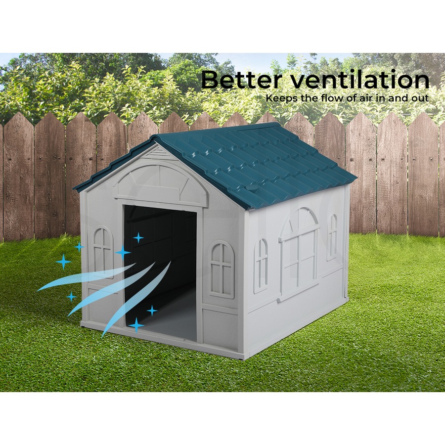 PaWz Dog Kennel House XL Outdoor Plastic Pet Cabin Waterproof - Blue