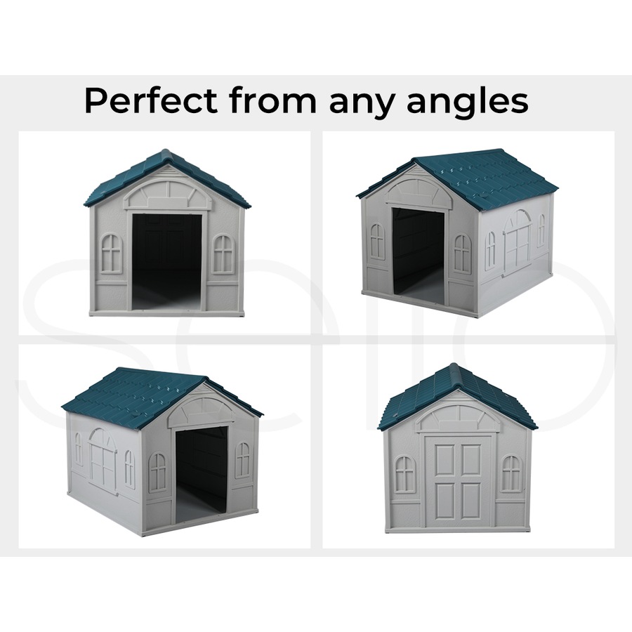 PaWz Dog Kennel House XL Outdoor Plastic Pet Cabin Waterproof - Blue