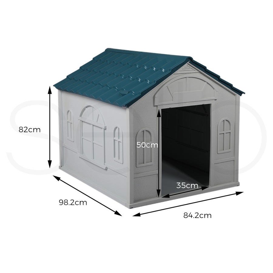 PaWz Dog Kennel House XL Outdoor Plastic Pet Cabin Waterproof - Blue