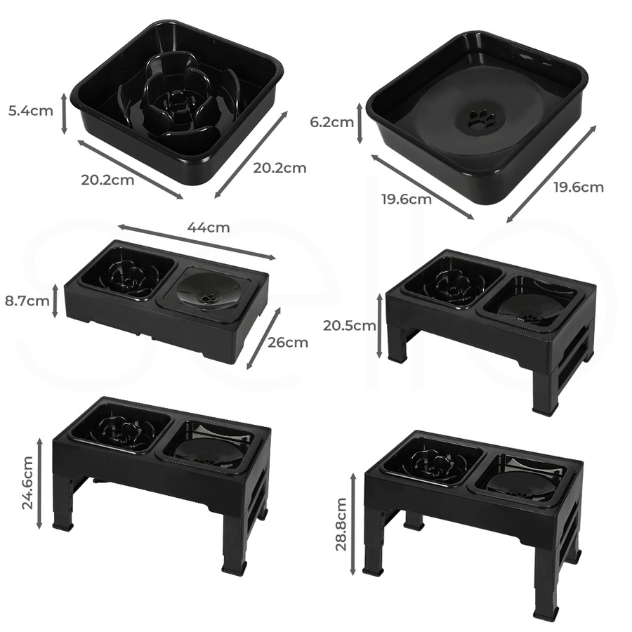 Pawz Elevated Pet Feeder 4 Height Adjustable Raised Dog Cat Slow Food Water Bowl