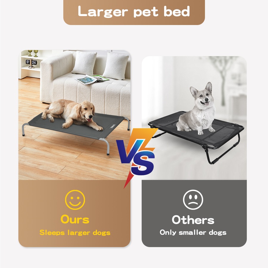 Pawz Elevated Trampoline Pet Bed Dog Puppy Raised Heavy Duty Medium Grey