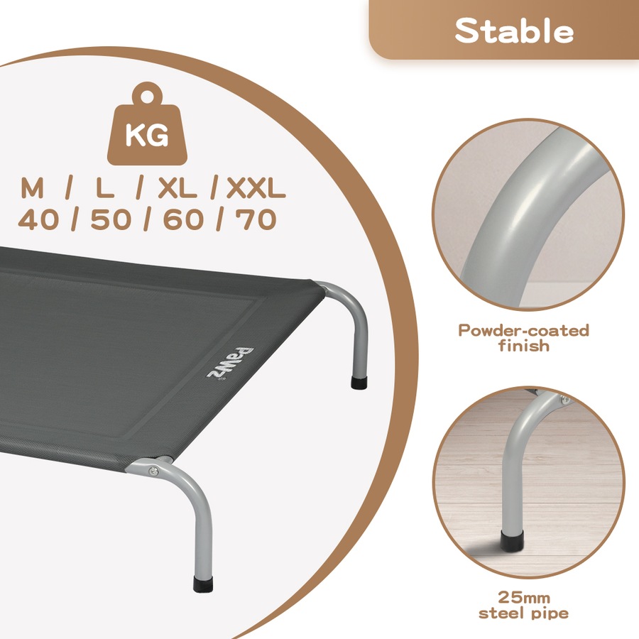 Pawz Elevated Trampoline Pet Bed Dog Puppy Raised Heavy Duty Medium Grey