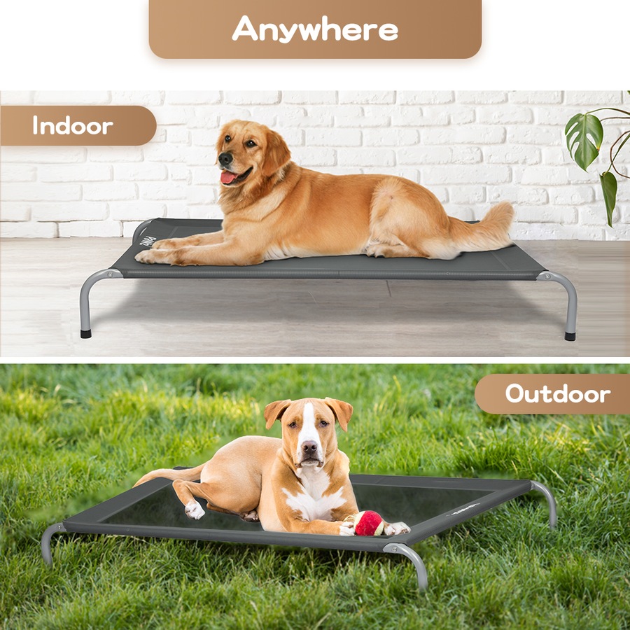 Pawz Elevated Trampoline Pet Bed Dog Puppy Raised Heavy Duty Medium Grey