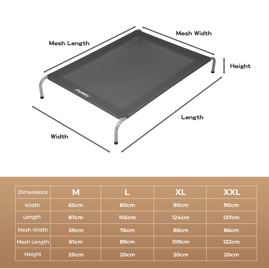 Pawz Elevated Trampoline Pet Bed Dog Puppy Raised Heavy Duty Medium Grey