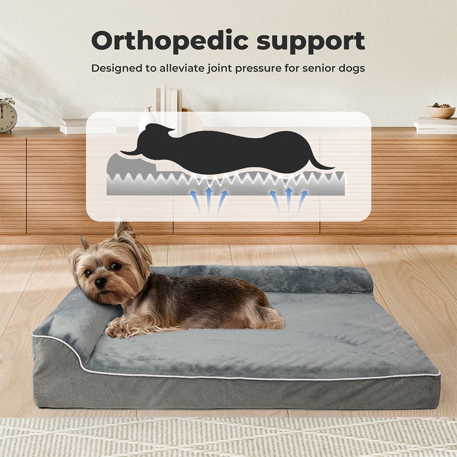 Pawz Orthopedic Dog Bed Memory Foam Cushion Cat Calming Mattress Washable M Grey